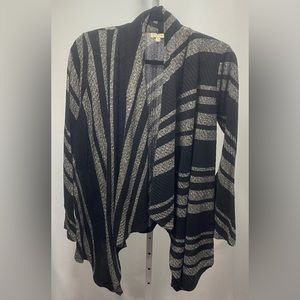 Lily White Striped Waterfall Black/Gray Shawl‎ Open Front Cardigan size Large
